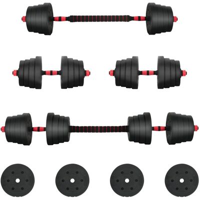 vidaXL Zestaw hantli 2 w 1 40kg Czarny i czerwony vidaXL Zestaw hantli 2 w 1 40kg Czarny i czerwony