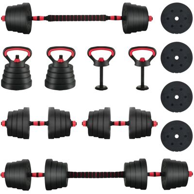 vidaXL Zestaw hantli 4 w 1 40kg Czarny i czerwony vidaXL Zestaw hantli 4 w 1 40kg Czarny i czerwony