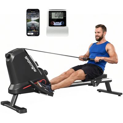 Wioślarz domowy SPORTNOW – cichy, magnetyczny wioślarz z 16 poziomami oporu, ekskluzywną aplikacją, wyświetlaczem LCD, uchwytem na telefon, aluminio.. Wioślarz domowy SPORTNOW – cichy, magnetyczny wioślarz z 16 poziomami oporu, ekskluzywną aplikacją, wyświetlaczem LCD, uchwytem na telefon, aluminio..