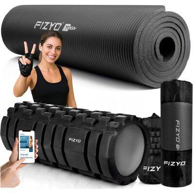 ZESTAW 2w1: Mata Gimnastyczna do Ćwiczeń Jogi Pilatesu Fitness NBR FIZYO + Wałek do Masażu Rehabilitacji z Wypustkami Pianka EVA - Czarny ZESTAW 2w1: Mata Gimnastyczna do Ćwiczeń Jogi Pilatesu Fitness NBR FIZYO + Wałek do Masażu Rehabilitacji z Wypustkami Pianka EVA - Czarny