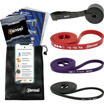 Sensei ZESTAW 3 GUM POWER BAND + UCHWYT, Taśmy do Ćwiczeń Oporowych, Podciągania Sensei ZESTAW 3 GUM POWER BAND + UCHWYT, Taśmy do Ćwiczeń Oporowych, Podciągania