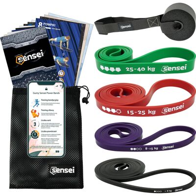 Sensei ZESTAW 4 GUM POWER BAND + UCHWYT, Taśmy do Ćwiczeń Oporowych, Podciągania Sensei ZESTAW 4 GUM POWER BAND + UCHWYT, Taśmy do Ćwiczeń Oporowych, Podciągania