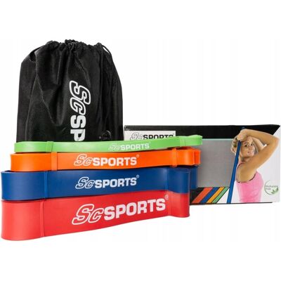 Zestaw 4 taśm oporowych ScSPORTS - 2m, Naturalny lateks, Kolorowe - Taśmy do ćwiczeń pośladków i nóg Zestaw 4 taśm oporowych ScSPORTS - 2m, Naturalny lateks, Kolorowe - Taśmy do ćwiczeń pośladków i nóg