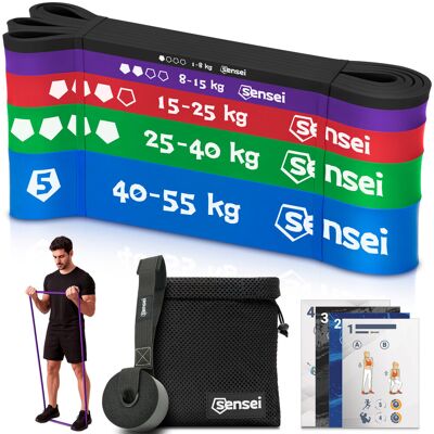 Sensei ZESTAW 5 GUM POWER BAND + UCHWYT, Taśmy do Ćwiczeń Oporowych, Podciągania Sensei ZESTAW 5 GUM POWER BAND + UCHWYT, Taśmy do Ćwiczeń Oporowych, Podciągania