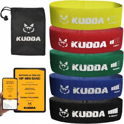 KUDDA Zestaw 5 mini gumy materiałowe do ćwiczeń HIP BAND KUDDA Zestaw 5 mini gumy materiałowe do ćwiczeń HIP BAND