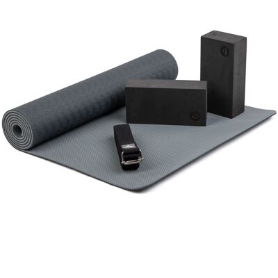 Zestaw do jogi Bodhi Yoga Set Flow: mata, klocki, pasek - czarny Zestaw do jogi Bodhi Yoga Set Flow: mata, klocki, pasek - czarny
