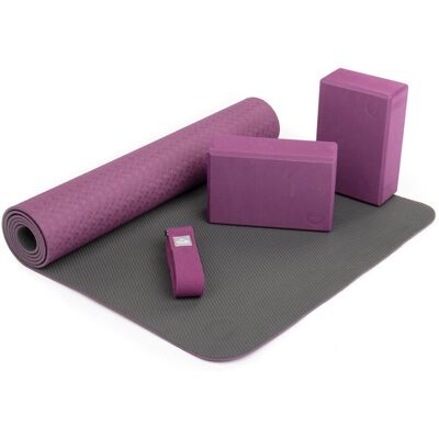Zestaw do jogi Bodhi Yoga Set Flow: mata, klocki, pasek - fioletowy Zestaw do jogi Bodhi Yoga Set Flow: mata, klocki, pasek - fioletowy