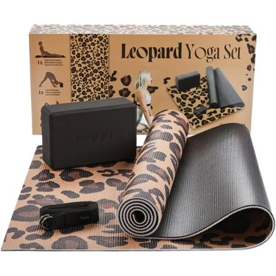 Zestaw do jogi myga Leopard Yoga Set: mata, klocek, pasek Zestaw do jogi myga Leopard Yoga Set: mata, klocek, pasek