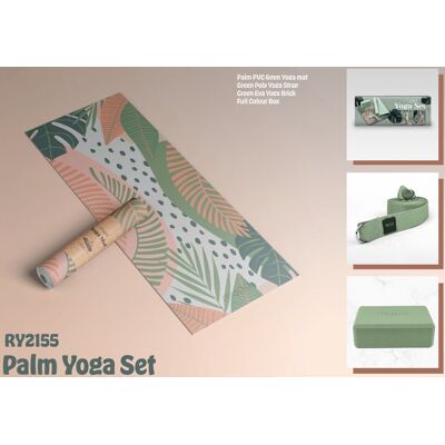 Zestaw do jogi myga Palm Yoga Set: mata, klocek, pasek Zestaw do jogi myga Palm Yoga Set: mata, klocek, pasek