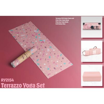 Zestaw do jogi myga Terrazzo Yoga Set: mata, klocek, pasek Zestaw do jogi myga Terrazzo Yoga Set: mata, klocek, pasek