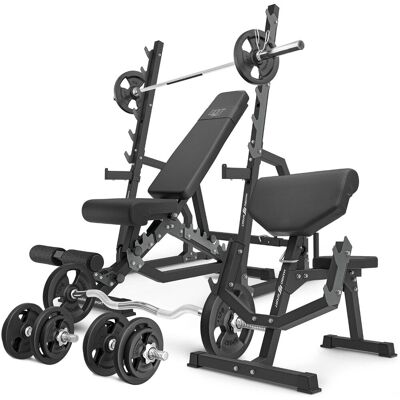 Marbo Sport Zestaw MS6_2.0_83KG Ławka dwustronna + stojaki bramowe + Ławka Scotta (modlitewnik) z regulacją podparcia + zestaw gryfów i obciążeń 83 kg - Marbo.. Marbo Sport Zestaw MS6_2.0_83KG Ławka dwustronna + stojaki bramowe + Ławka Scotta (modlitewnik) z regulacją podparcia + zestaw gryfów i obciążeń 83 kg - Marbo..