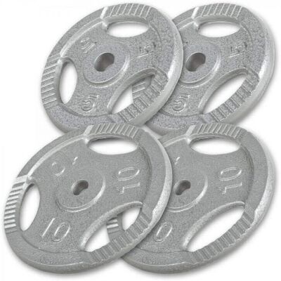 Gorilla Sports Zestaw obciążeń żeliwnych z uchwytem 30 kg – 2x5, 2x10 kg Gorilla Sports Zestaw obciążeń żeliwnych z uchwytem 30 kg – 2x5, 2x10 kg