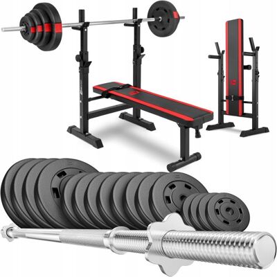Zestaw do treningu siłowego Hop-Sport - 90kg, Regulowana ławka, Sztanga Zestaw do treningu siłowego Hop-Sport - 90kg, Regulowana ławka, Sztanga