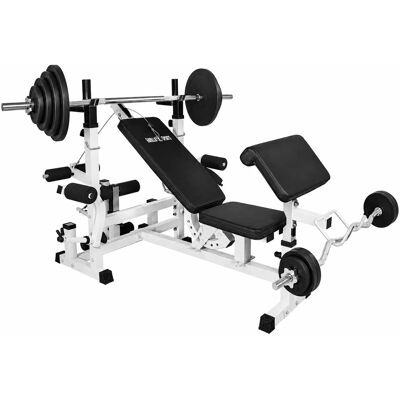 Gorilla Sports Zestaw 100 Kg - Ławka Wielofunkcyjna 6w1 + 2 Sztangi Bitumiczne Gorilla Sports Zestaw 100 Kg - Ławka Wielofunkcyjna 6w1 + 2 Sztangi Bitumiczne