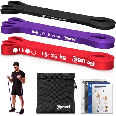 Sensei Zestaw 3 Gum Oporowych Do Ćwiczeń 1-25 Kg Z Planem Treningu I Workiem Sensei Zestaw 3 Gum Oporowych Do Ćwiczeń 1-25 Kg Z Planem Treningu I Workiem