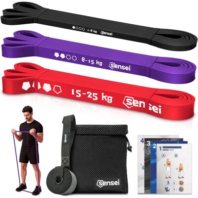 Sensei Zestaw 3 Gum Oporowych Do Ćwiczeń Z Uchwytem Na Drzwi, 1-25 Kg Sensei Zestaw 3 Gum Oporowych Do Ćwiczeń Z Uchwytem Na Drzwi, 1-25 Kg