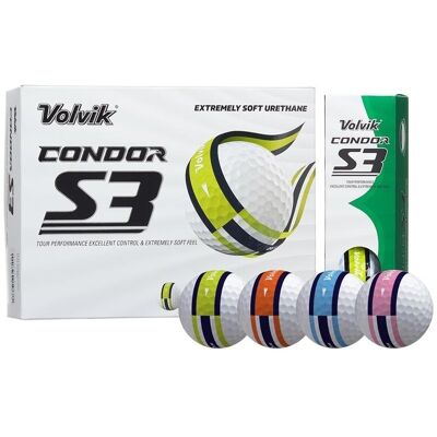 Piłki golfowe VOLVIK CONDOR S3 (białe z paskami 360, 12 szt.) Piłki golfowe VOLVIK CONDOR S3 (białe z paskami 360, 12 szt.)