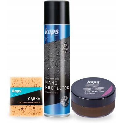 Kaps Krem Do Renowacji Ciemny Brąz I Nano Protector Do Butów Z Gąbką Zestaw 3w1 Kaps Krem Do Renowacji Ciemny Brąz I Nano Protector Do Butów Z Gąbką Zestaw 3w1