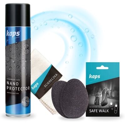 Nano Protector Spray Z Podkładkami Na Podeszwy I Szmatką Zestaw 3w1 Kaps Nano Protector Spray Z Podkładkami Na Podeszwy I Szmatką Zestaw 3w1 Kaps