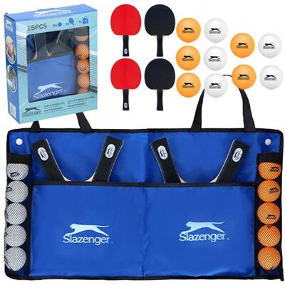 ZESTAW DO PING PONGA TENISA STOŁOWEGO Slazenger 4 RAKIETKI 10 PIŁECZEK ZESTAW DO PING PONGA TENISA STOŁOWEGO Slazenger 4 RAKIETKI 10 PIŁECZEK