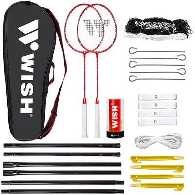 Zestaw Badminton Wish Alumtec - 4 rakiety, 3 lotki, siatka, linie Zestaw Badminton Wish Alumtec - 4 rakiety, 3 lotki, siatka, linie
