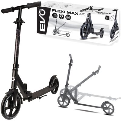 Evo Dwukołowa Hulajnoga Miejska Flexi Max 200 Czarna ze Stopką i Paskiem 8+ Evo Dwukołowa Hulajnoga Miejska Flexi Max 200 Czarna ze Stopką i Paskiem 8+