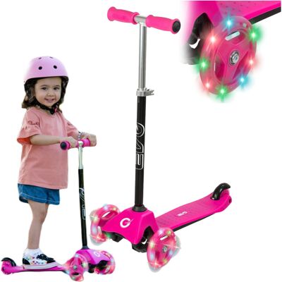 EVO Regulowana Trójkołowa Hulajnoga dla Dzieci Light Up Mini Cruiser Różowy Świecące kółka EVO Regulowana Trójkołowa Hulajnoga dla Dzieci Light Up Mini Cruiser Różowy Świecące kółka