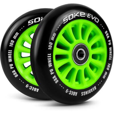 GLOBAL INCOME Kółka do hulajnogi wyczynowej 100mm ABEC-9 zielone Soke GLOBAL INCOME Kółka do hulajnogi wyczynowej 100mm ABEC-9 zielone Soke