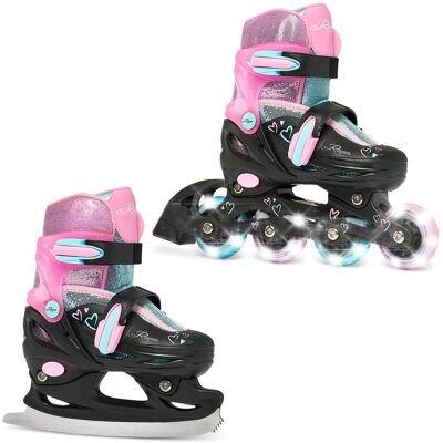 Rolki Łyżwy figurowe 2w1 RAVEN Loret Glitter Black/Mint/Pink LED Rolki Łyżwy figurowe 2w1 RAVEN Loret Glitter Black/Mint/Pink LED