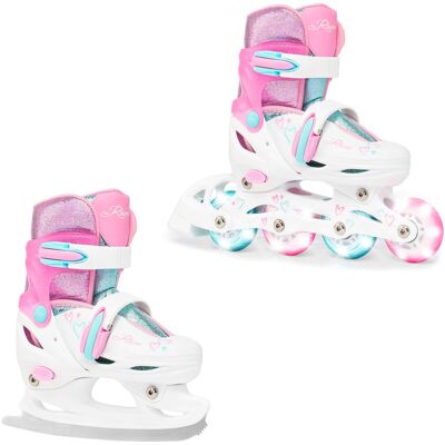 Rolki Łyżwy figurowe 2w1 RAVEN Loret Glitter White/Mint/Pink LED Rolki Łyżwy figurowe 2w1 RAVEN Loret Glitter White/Mint/Pink LED