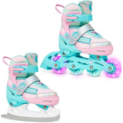 Rolki Łyżwy figurowe 2w1 Regulowane RAVEN Etta Mint/Pink 34-37 Kółka LED Rolki Łyżwy figurowe 2w1 Regulowane RAVEN Etta Mint/Pink 34-37 Kółka LED