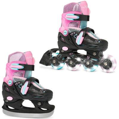 Rolki Łyżwy hokejowe 2w1 RAVEN Loret Glitter Black/Mint/Pink LED Rolki Łyżwy hokejowe 2w1 RAVEN Loret Glitter Black/Mint/Pink LED