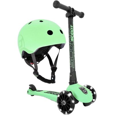 Scoot and Ride, Highwaykick 3 LED Hulajnoga składana 3+ ze świecącymi kółkami + kask S-M Kiwi Scoot and Ride, Highwaykick 3 LED Hulajnoga składana 3+ ze świecącymi kółkami + kask S-M Kiwi
