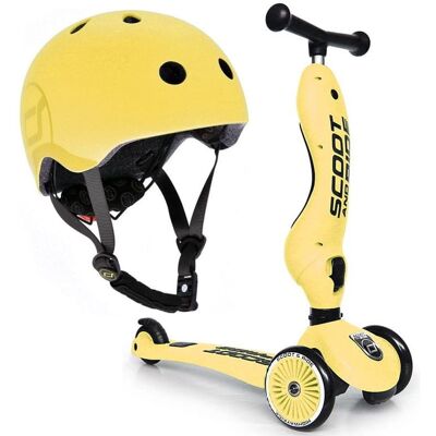 Scoot and Ride, Zestaw hulajnoga 2w1 + kask S-M 2+ Lemon Scoot and Ride, Zestaw hulajnoga 2w1 + kask S-M 2+ Lemon