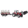 Bruder, Traktor Massey Ferguson 7480 z ładowaczem czołowym, przyczepą do drzewa, 02046