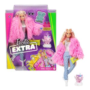 Mattel Barbie Extra, lalka Różowa puchata kurtka z jednorożcem