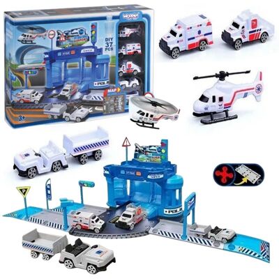 Lean Toys Auta i Helikopter Zestaw Zabawkowy dla Dzieci Lean Toys Auta i Helikopter Zestaw Zabawkowy dla Dzieci