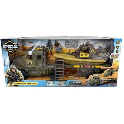 Auto wojskowe z lawetą i łodzią 64,5x28x12,5cm - ADAR Auto wojskowe z lawetą i łodzią 64,5x28x12,5cm - ADAR