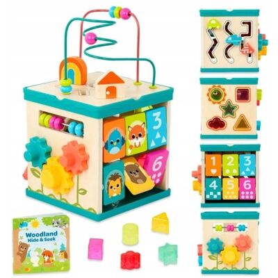B.Toys drewniana kostka edukacyjna z sorterem, labiryntem i książeczką B.Toys drewniana kostka edukacyjna z sorterem, labiryntem i książeczką