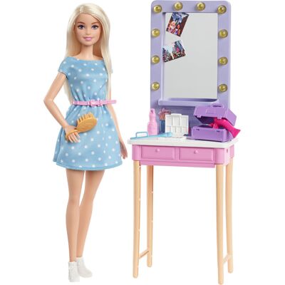 Mattel Barbie, Big City Big Dreams Lalka Malibu + Toaletka, zestaw Mattel Barbie, Big City Big Dreams Lalka Malibu + Toaletka, zestaw