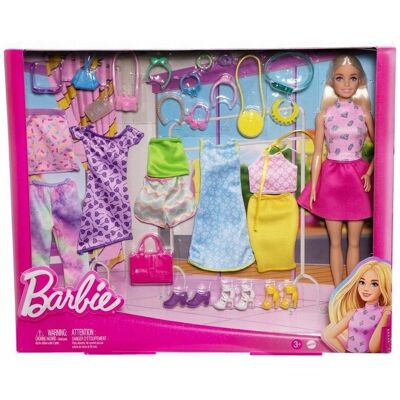 Mattel Barbie HKB07 Lalka Barbie z Zestawem Ubrań Ubranka Barbie z lalką Mattel Barbie HKB07 Lalka Barbie z Zestawem Ubrań Ubranka Barbie z lalką