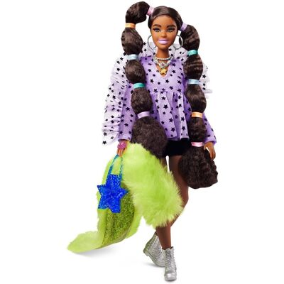 Mattel Barbie, lalka, Extra Moda, tunika w gwiazdki, brązowe kucyki Mattel Barbie, lalka, Extra Moda, tunika w gwiazdki, brązowe kucyki