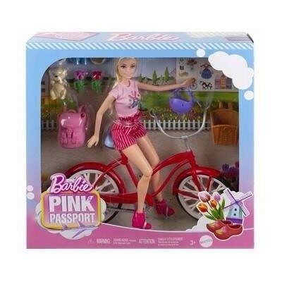 Mattel Barbie Pink Passport - Lalka na rowerze + akcesoria Mattel Barbie Pink Passport - Lalka na rowerze + akcesoria