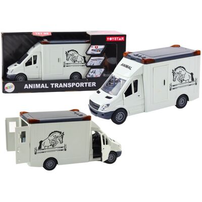 Lean Toys Białe Auto Światło Dźwięk Transporter Koni Otwierane Drzwi Lean Toys Białe Auto Światło Dźwięk Transporter Koni Otwierane Drzwi