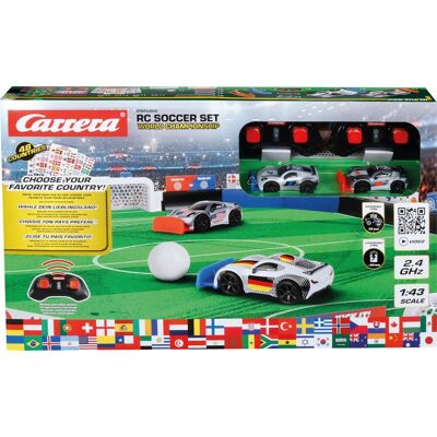 RC 370430045 2,4 GHz Carrera RC Zestaw piłkarski - Mistrzostwa Świata - z boiskiem do gry, 2 mini samochody RC - bramki, piłka i naklejki, a.. RC 370430045 2,4 GHz Carrera RC Zestaw piłkarski - Mistrzostwa Świata - z boiskiem do gry, 2 mini samochody RC - bramki, piłka i naklejki, a..