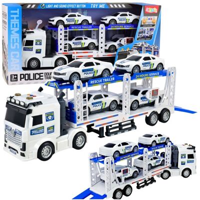Lean Toys Ciężarówka Policyjna Laweta Lora Transport Radiowozów Auta Światła Dźwięki Lean Toys Ciężarówka Policyjna Laweta Lora Transport Radiowozów Auta Światła Dźwięki