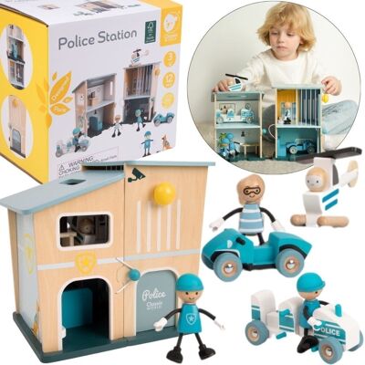CLASSIC WORLD Posterunek Policji Drewniany Samochód Helikopter FIgurki 12el. CLASSIC WORLD Posterunek Policji Drewniany Samochód Helikopter FIgurki 12el.