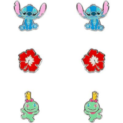 Disney Lilo & Stitch Blue Red & Green Trio zestaw kolczyków SF00468SL, Jeden rozmiar, Mosiądz, Bez kamieni szlachetnych Disney Lilo & Stitch Blue Red & Green Trio zestaw kolczyków SF00468SL, Jeden rozmiar, Mosiądz, Bez kamieni szlachetnych