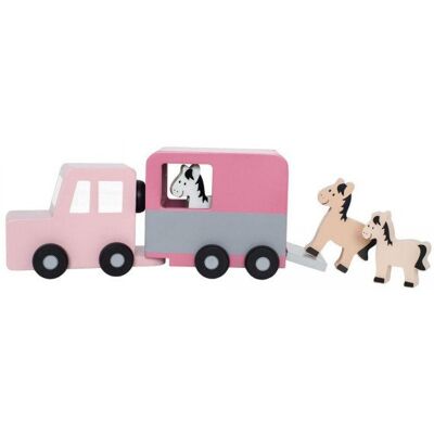 Lean Toys DLA DZIECI DREWNIANY SAMOCHÓD Z PRZYCZEPĄ DLA KONI Lean Toys DLA DZIECI DREWNIANY SAMOCHÓD Z PRZYCZEPĄ DLA KONI