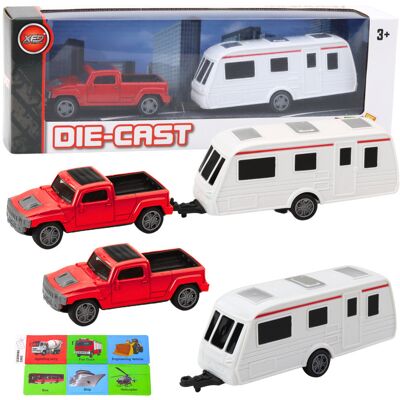 Lean Toys DLA DZIECI ZESTAW SAMOCHÓD METALOWY Z KAMPEREM PRZYCZEPA Lean Toys DLA DZIECI ZESTAW SAMOCHÓD METALOWY Z KAMPEREM PRZYCZEPA